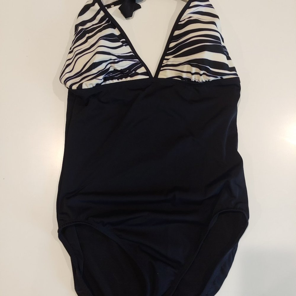 Nautica | Black White Halter One Piece Swimsuit | 10